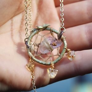 Amethyst citrine dream catcher necklace